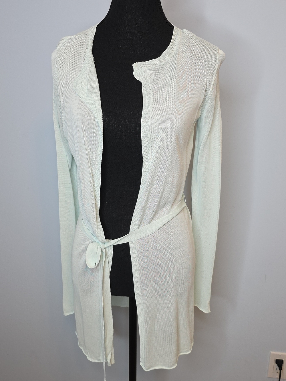 Light Mint Aqua Tie-Waist Open Front Cardigan